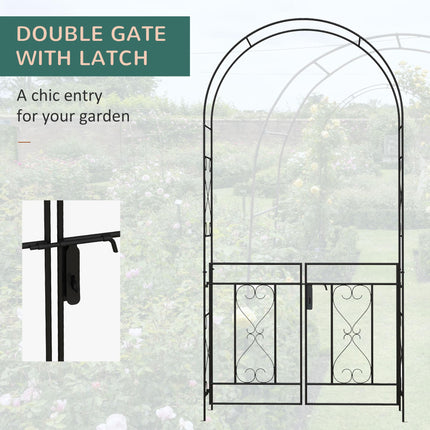Decorative Garden Arch with Gate Set Powder Coated Steel - Black