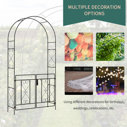 Decorative Garden Arch with Gate Set Powder Coated Steel - Black