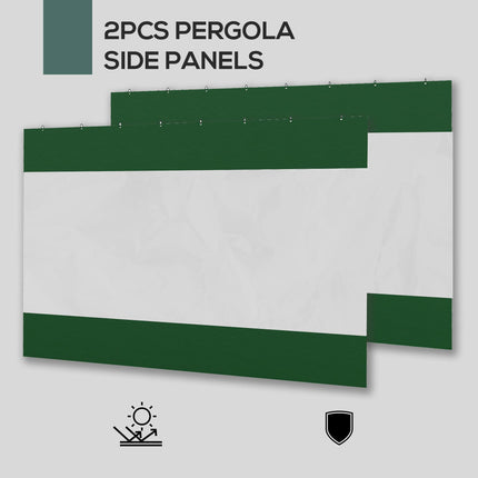 Set of 2 Weather-Resistant Polyester Pergola Side Panels with Window for 3m Frame - Green
