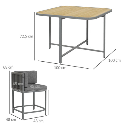 5-Piece PE Rattan Dining Set with Cushions and Stone Composite Table Top - Grey