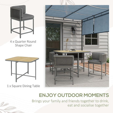 5-Piece PE Rattan Dining Set with Cushions and Stone Composite Table Top - Grey