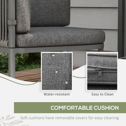 5-Piece PE Rattan Dining Set with Cushions and Stone Composite Table Top - Grey