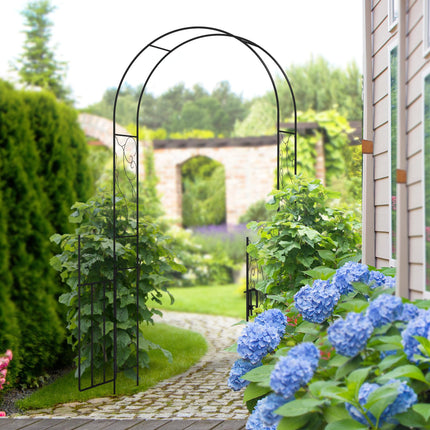 Outdoor Garden Arch with Double Gates Metal Arbor for Climbing Plants - Black