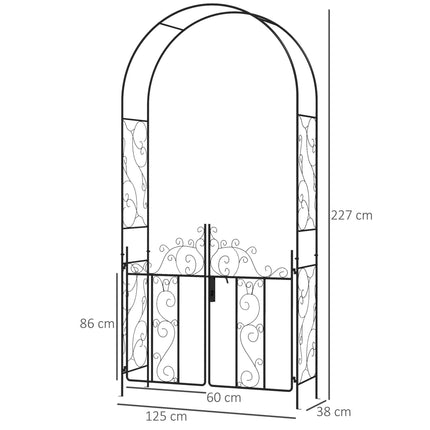 Outdoor Garden Arch with Double Gates Metal Arbor for Climbing Plants - Black