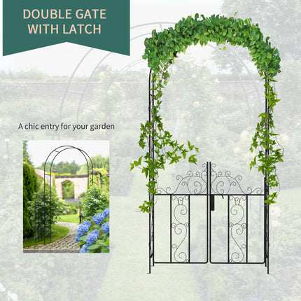 Outdoor Garden Arch with Double Gates Metal Arbor for Climbing Plants - Black