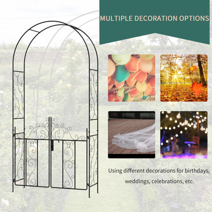 Outdoor Garden Arch with Double Gates Metal Arbor for Climbing Plants - Black