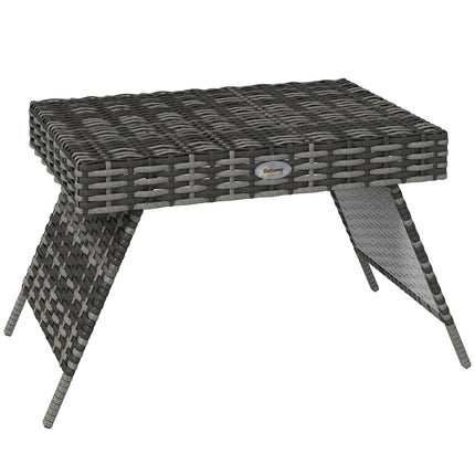 Foldable Outdoor Coffee Table with Metal Frame and Rattan Weave - Mixed Grey
