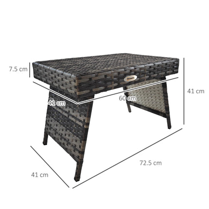Foldable Outdoor Coffee Table with Metal Frame and Rattan Weave - Mixed Grey
