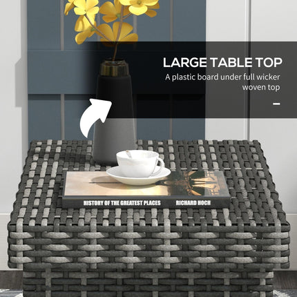 Foldable Outdoor Coffee Table with Metal Frame and Rattan Weave - Mixed Grey