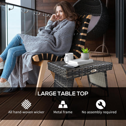 Foldable Outdoor Coffee Table with Metal Frame and Rattan Weave - Mixed Grey