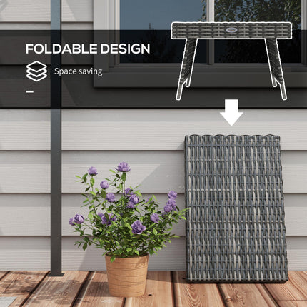 Foldable Outdoor Coffee Table with Metal Frame and Rattan Weave - Mixed Grey