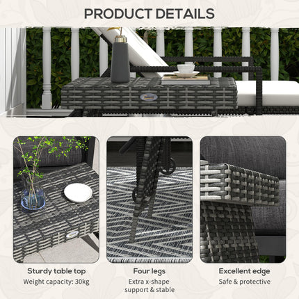 Foldable Outdoor Coffee Table with Metal Frame and Rattan Weave - Mixed Grey