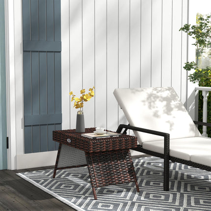 Foldable Oblong Rattan Outdoor Side Table with Steel Frame - Brown