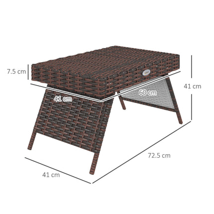 Foldable Oblong Rattan Outdoor Side Table with Steel Frame - Brown