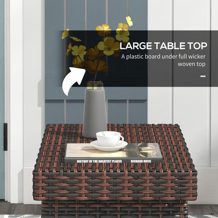 Foldable Oblong Rattan Outdoor Side Table with Steel Frame - Brown