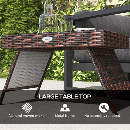 Foldable Oblong Rattan Outdoor Side Table with Steel Frame - Brown