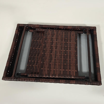 Foldable Oblong Rattan Outdoor Side Table with Steel Frame - Brown