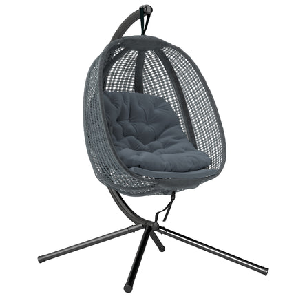 Outdoor Swing Chair with Thick Padded Cushion and Metal Stand - Dark Grey