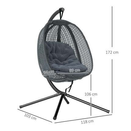 Outdoor Swing Chair with Thick Padded Cushion and Metal Stand - Dark Grey
