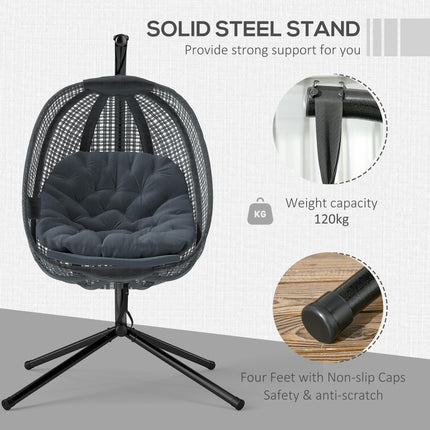 Outdoor Swing Chair with Thick Padded Cushion and Metal Stand - Dark Grey