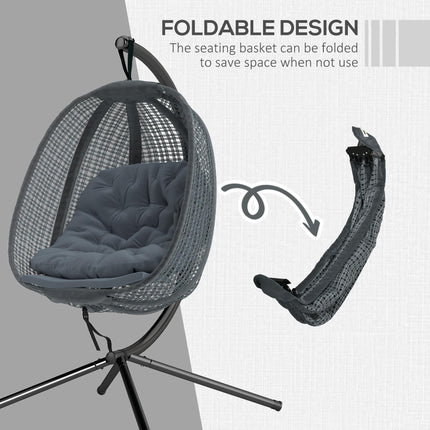 Outdoor Swing Chair with Thick Padded Cushion and Metal Stand - Dark Grey