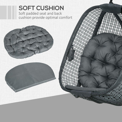 Outdoor Swing Chair with Thick Padded Cushion and Metal Stand - Dark Grey