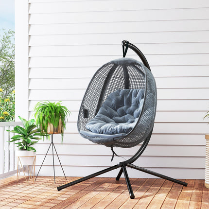 Outdoor Swing Chair with Thick Padded Cushion and Metal Stand - Dark Grey
