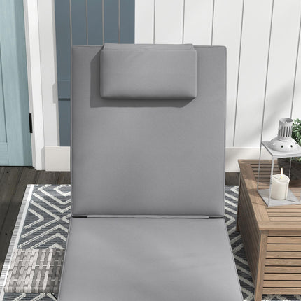Patio PE Rattan Sun Lounger with 5-Level Reclining and Cushion, Tea Tray, 120kg Capacity - Grey