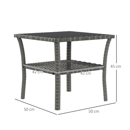 50cm Outdoor PE Rattan Two-Tier Coffee Table with Glass Top - Grey