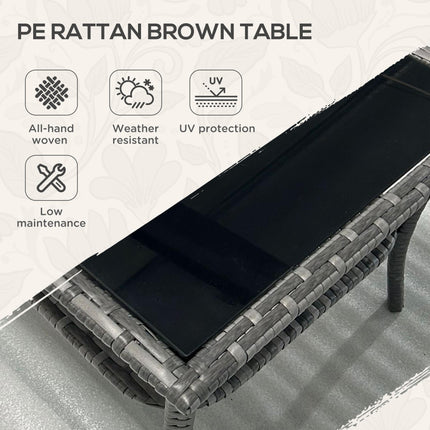 50cm Outdoor PE Rattan Two-Tier Coffee Table with Glass Top - Grey