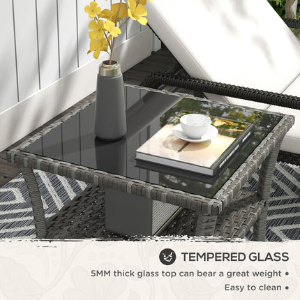50cm Outdoor PE Rattan Two-Tier Coffee Table with Glass Top - Grey