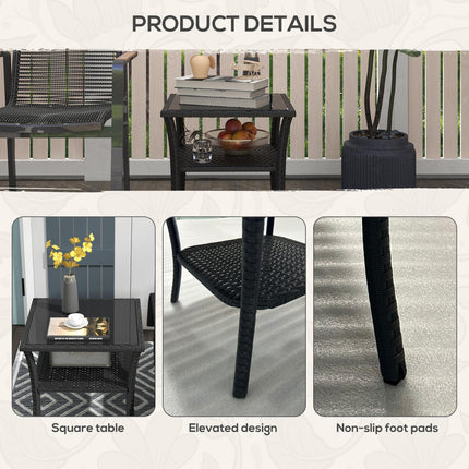 Two-tier PE Rattan Square Coffee Table - Black