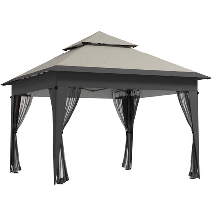 3 x 3 Metre Pop Up Gazebo with Mosquito Netting and Sandbags - Grey