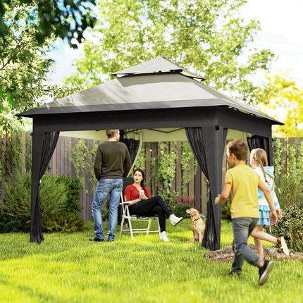 3 x 3 Metre Pop Up Gazebo with Mosquito Netting and Sandbags - Grey