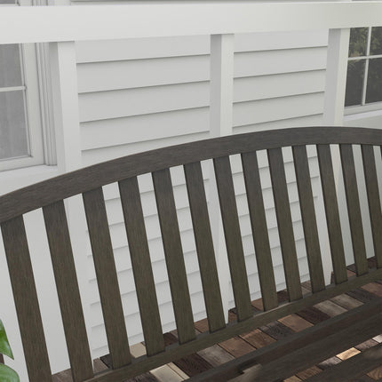 2 Seater Metal Garden Bench with Slatted Seat and Curved Armrests - Brown