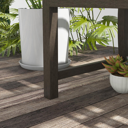 2 Seater Metal Garden Bench with Slatted Seat and Curved Armrests - Brown