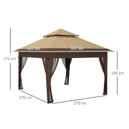 3 x 3 Metre Pop Up Gazebo with Mosquito Netting and Carry Bag - Khaki