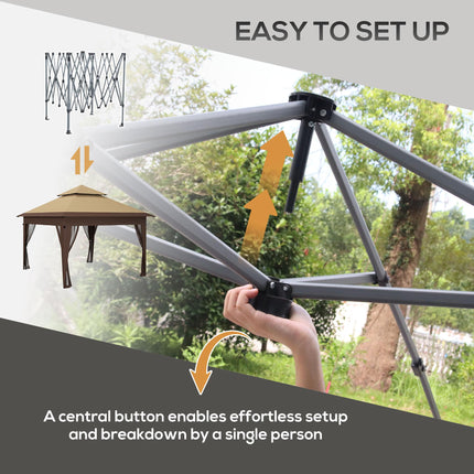 3 x 3 Metre Pop Up Gazebo with Mosquito Netting and Carry Bag - Khaki