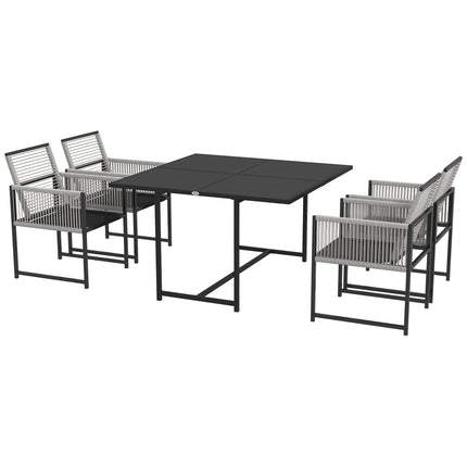 5 Piece Metal Outdoor Dining Set with Folding Chairs - Light Grey