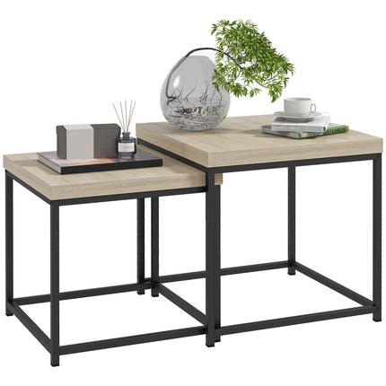 Coffee Table Set of 2 with 3.5cm Thick Oak Tabletops - Oak