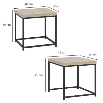 Coffee Table Set of 2 with 3.5cm Thick Oak Tabletops - Oak