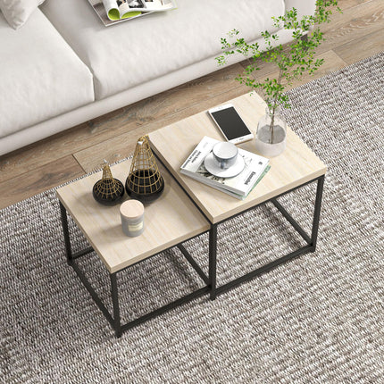 Coffee Table Set of 2 with 3.5cm Thick Oak Tabletops - Oak