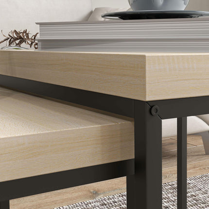 Coffee Table Set of 2 with 3.5cm Thick Oak Tabletops - Oak