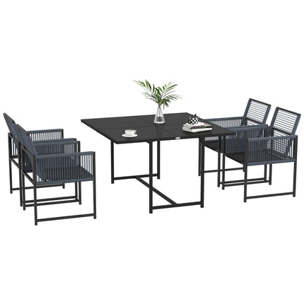 5 Piece Garden Dining Set with Tempered Glass Top and Foldable Backrest - Dark Grey