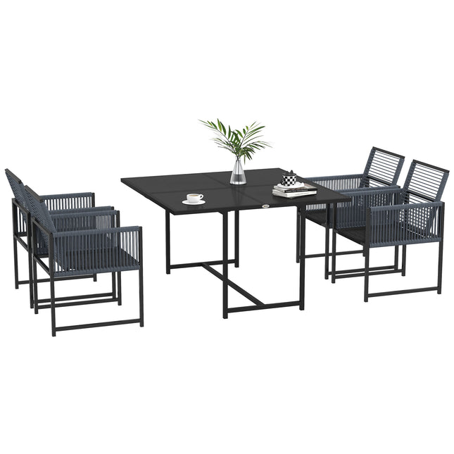 5 Piece Garden Dining Set with Tempered Glass Top and Foldable Backrest - Dark Grey
