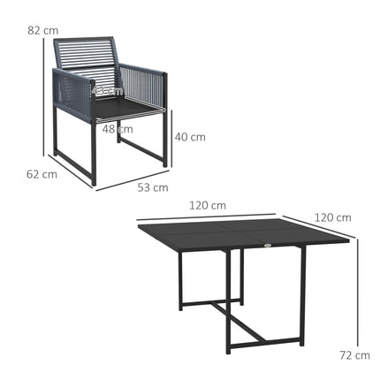 5 Piece Garden Dining Set with Tempered Glass Top and Foldable Backrest - Dark Grey