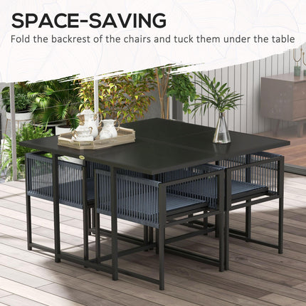 5 Piece Garden Dining Set with Tempered Glass Top and Foldable Backrest - Dark Grey