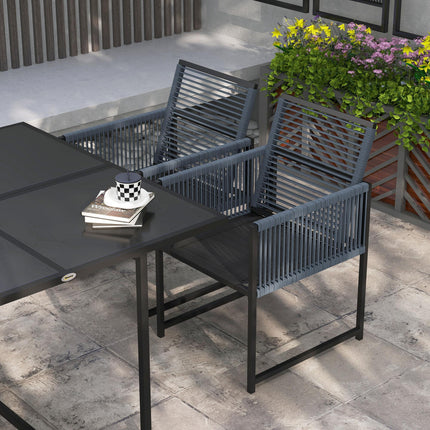 5 Piece Garden Dining Set with Tempered Glass Top and Foldable Backrest - Dark Grey