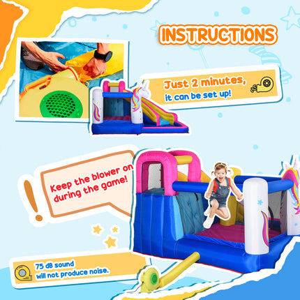 5 in 1 Bouncy Castle for Kids 3-8 Years with Blower - Multicoloured
