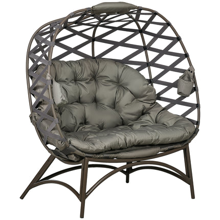 2 Seater Outdoor Egg Chair Set with Cushions and Cup Holders - Sand Brown